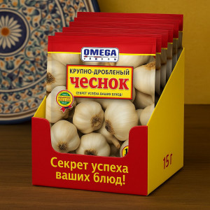 Чеснок крупно дроблённый, 15 г — ароматная специя для первых и вторых блюд