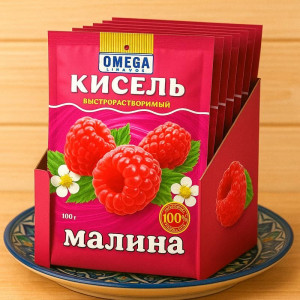 Кисель "Малина", быстрорастворимый, 100 г — напиток с натуральным ягодным вкусом