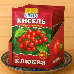 Кисель "Клюква", быстрорастворимый, 100 г — освежающий напиток с кисло-сладким вкусом